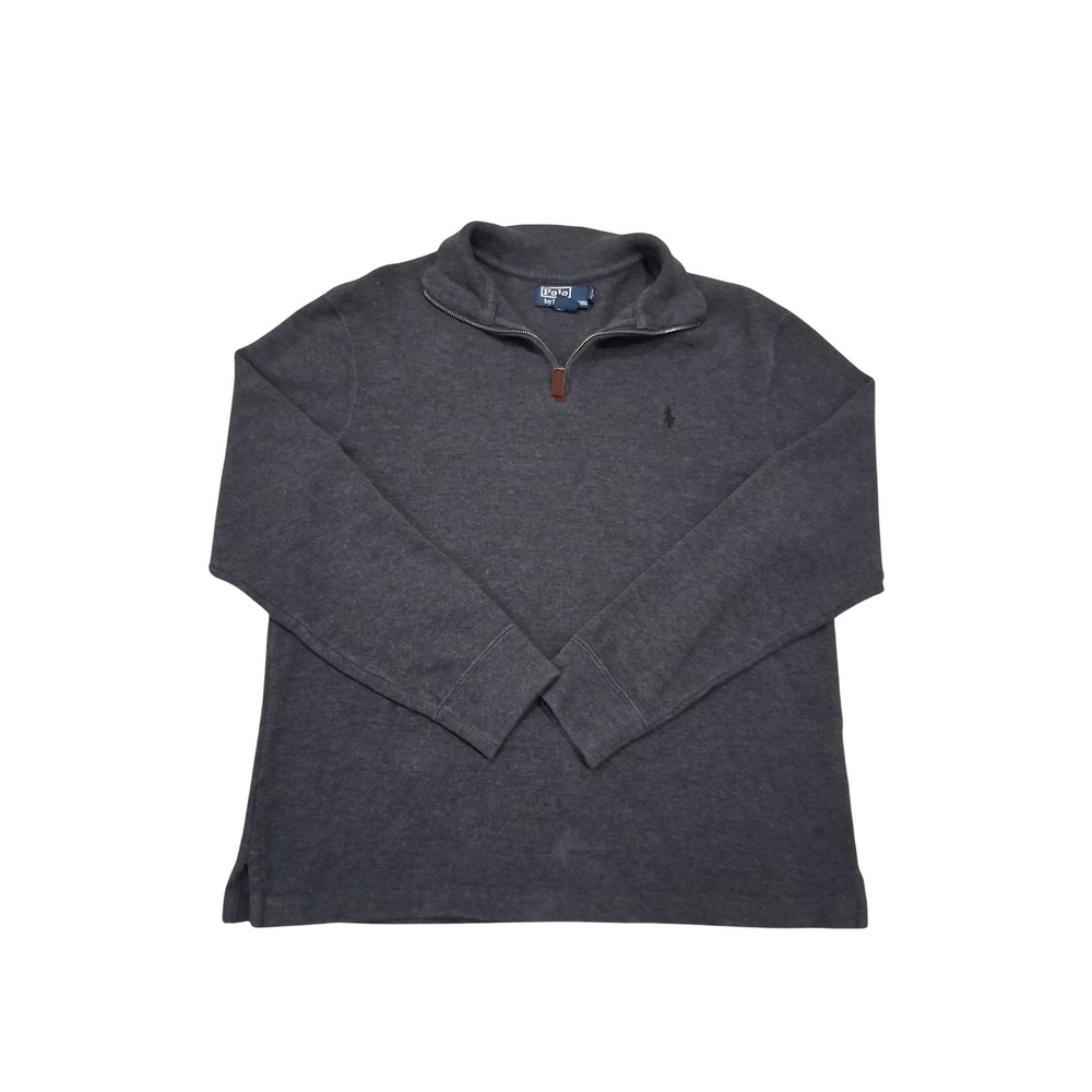 Polo Ralph Lauren Mens Quarter Zip Pullover Sweater Charcoal Gray Cotton Medium